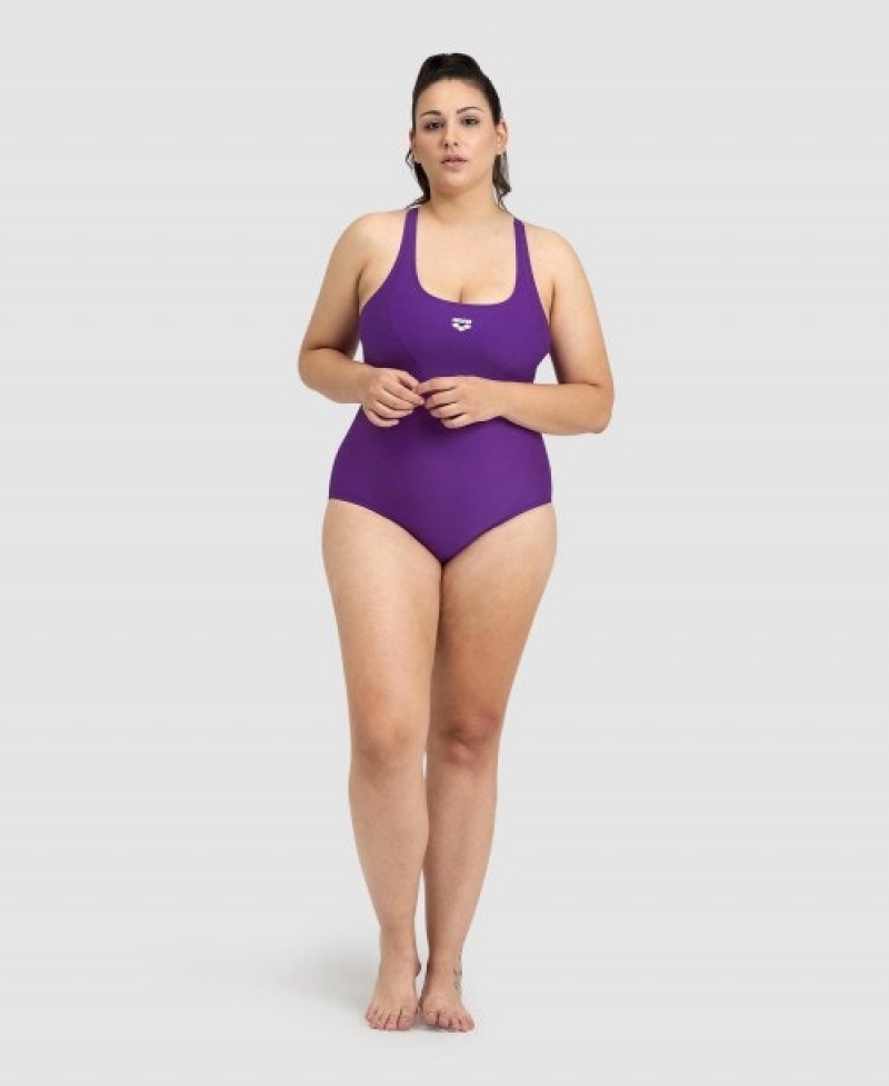 Purple Arena Solid Control Pro Back Plus Women's Swimsuits | 93344464