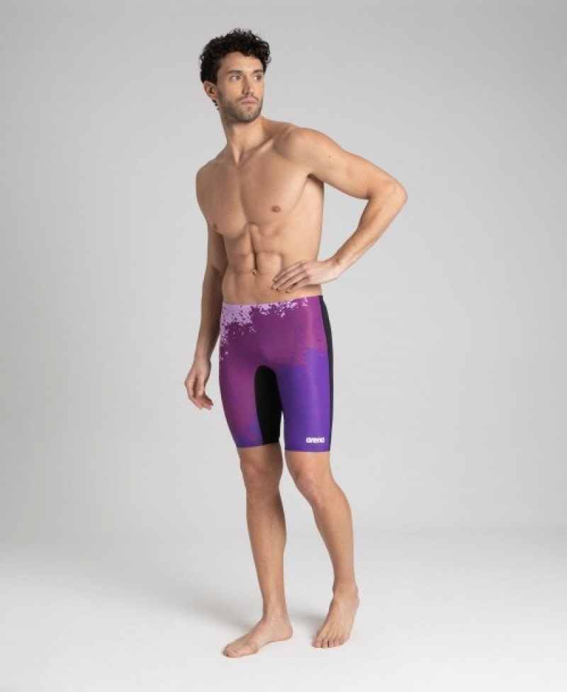 Purple Arena Spraypaint Jammer Men's Swim Shorts | 81202259