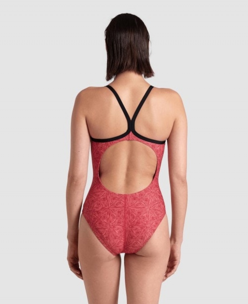 Red Arena Abstract Tiles Light Drop Back Women's Swimsuits | 39331506