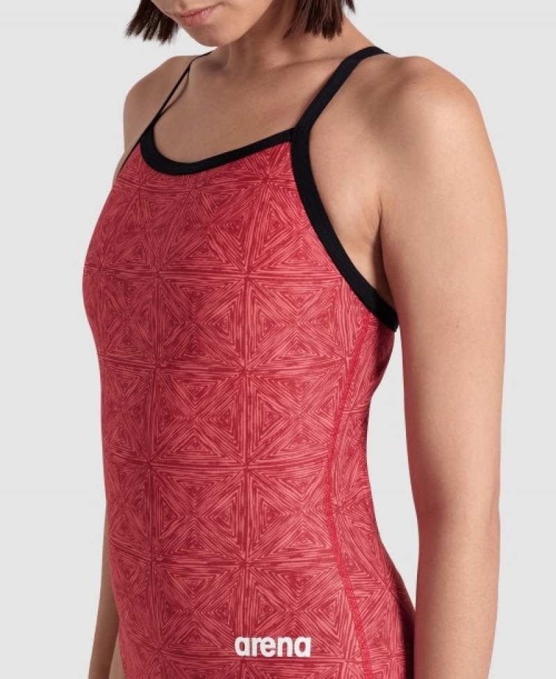 Red Arena Abstract Tiles Light Drop Back Women's Swimsuits | 39331506