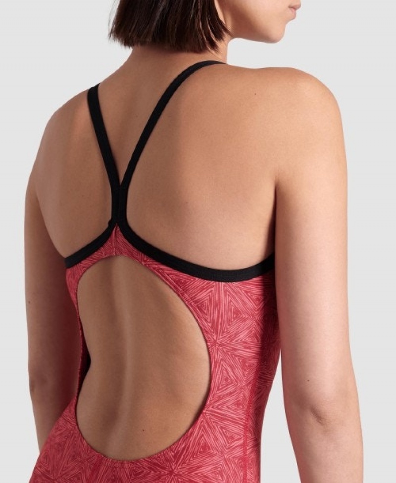 Red Arena Abstract Tiles Light Drop Back Women's Swimsuits | 39331506