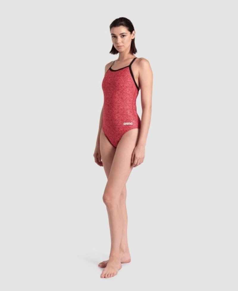 Red Arena Abstract Tiles Light Drop Back Women's Swimsuits | 39331506