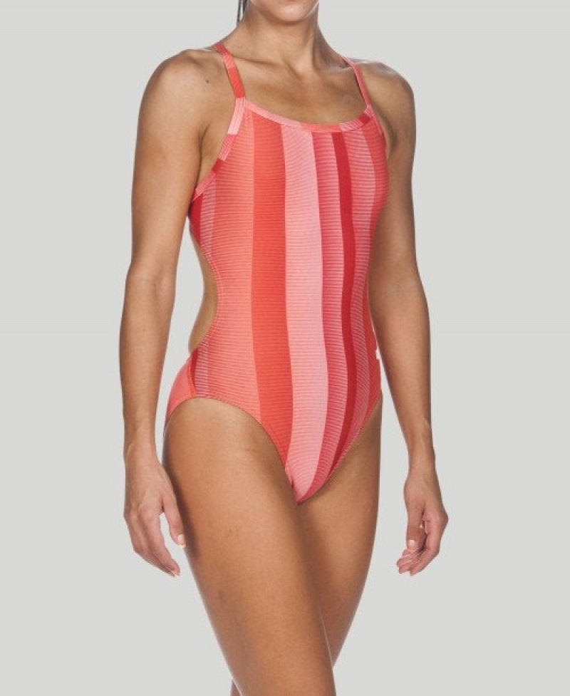 Red Arena Blended Stripe Challenge Back Women's Swimsuits | 93853541