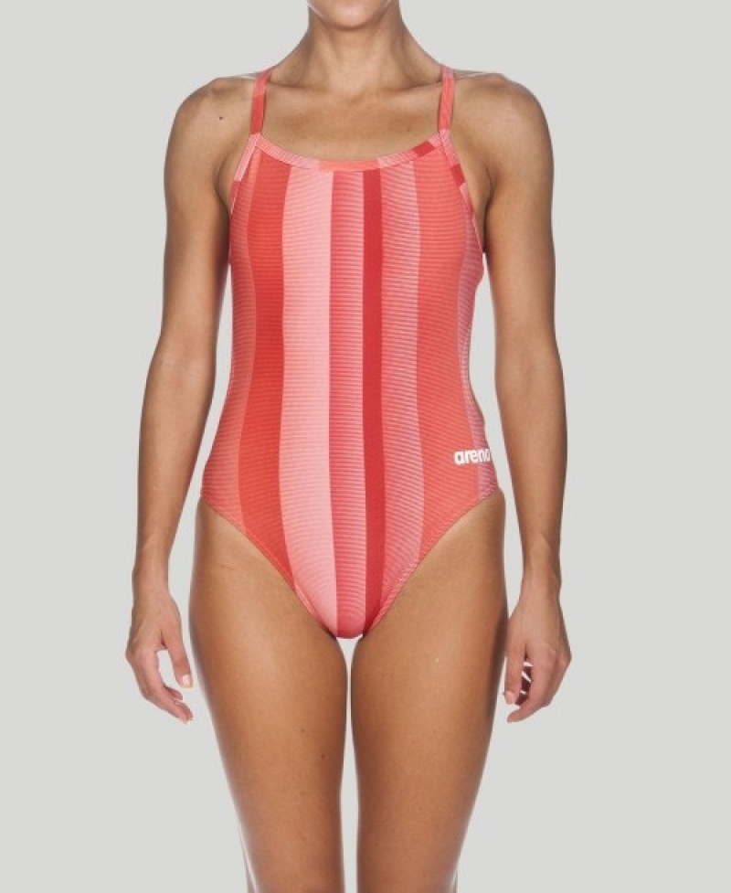 Red Arena Blended Stripe Challenge Back Women's Swimsuits | 93853541