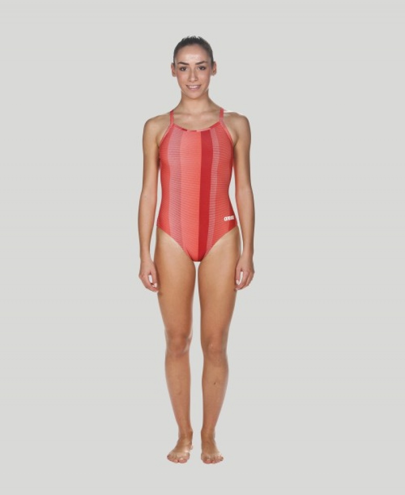 Red Arena Blended Stripe Light Drop Back Women's Swimsuits | 62141506