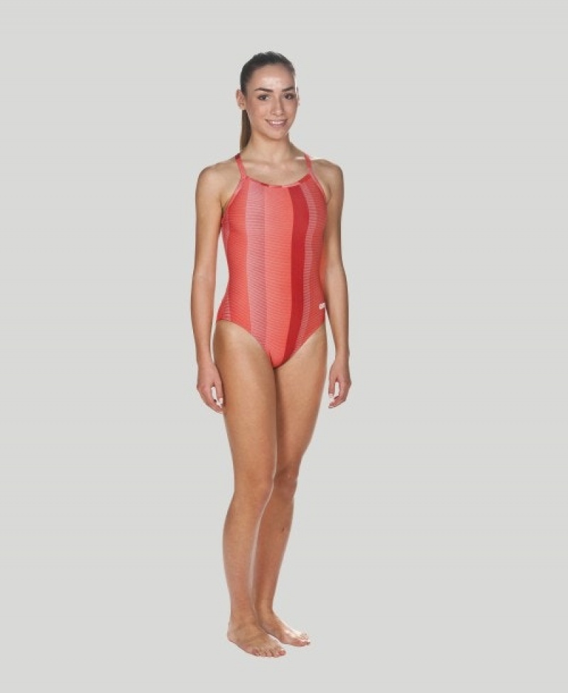 Red Arena Blended Stripe Light Drop Back Women's Swimsuits | 62141506