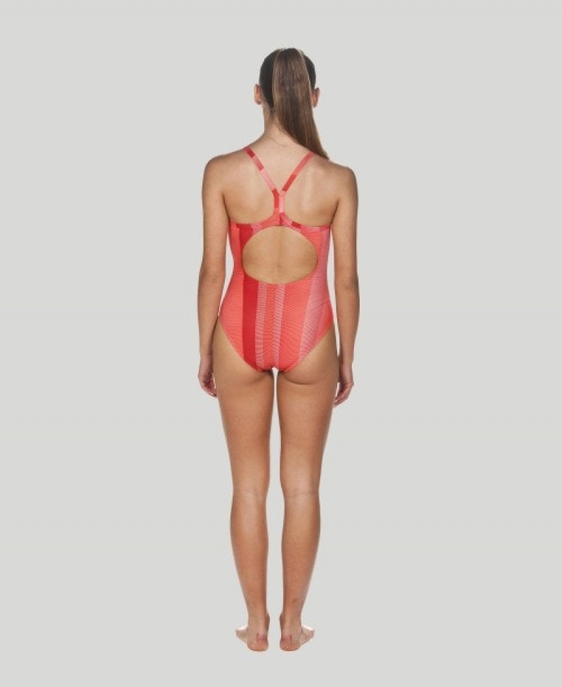 Red Arena Blended Stripe Light Drop Back Women's Swimsuits | 62141506