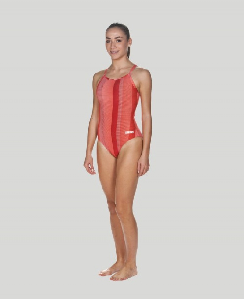 Red Arena Blended Stripe Light Drop Back Women\'s Swimsuits | 62141506