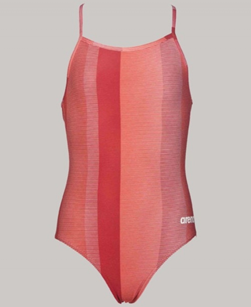 Red Arena Blended Stripe Youth Light Drop Back Girls' Swimsuits | 64508941