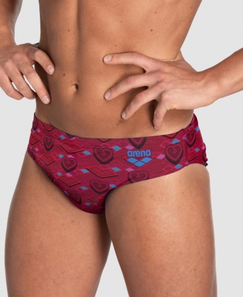 Red Arena Hearts Print Of The Month Men's Briefs | 3800208