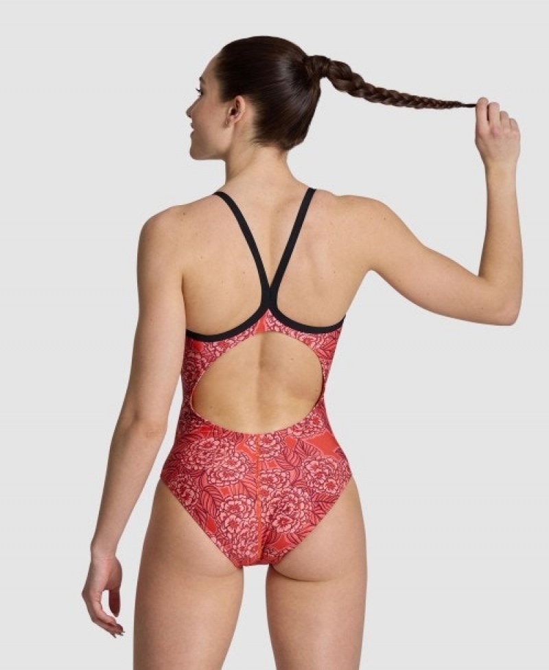 Red Arena Hydrangea Bouquet Light Drop Back Women's Swimsuits | 93591294