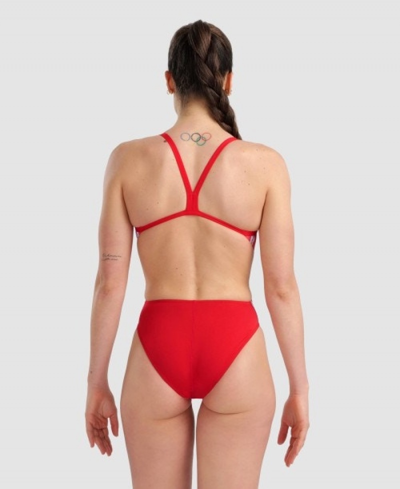 Red Arena Marbled Challenge Back Women's Swimsuits | 89112048