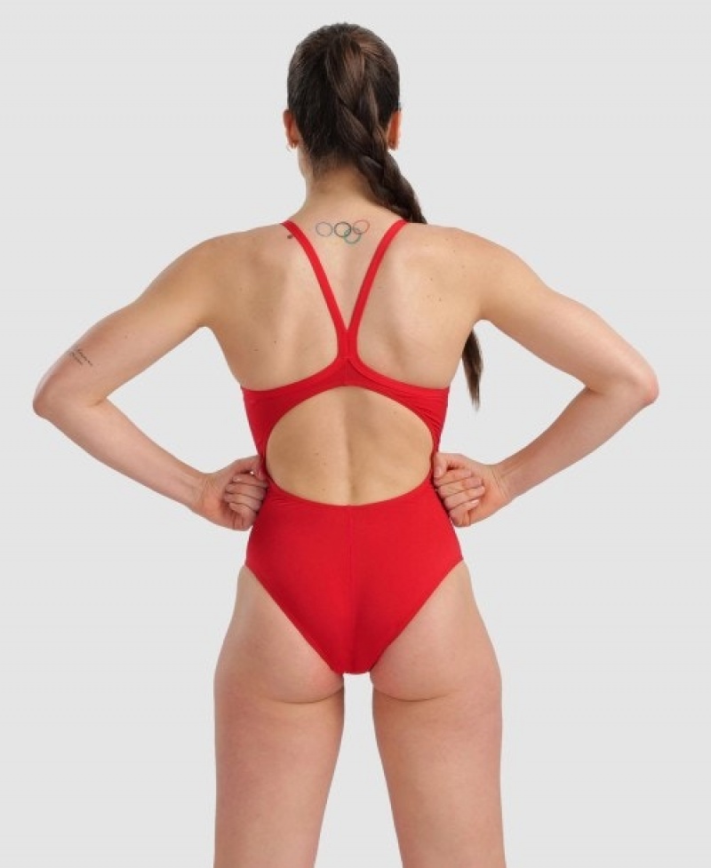 Red Arena Marbled Lightdrop Back Women's Swimsuits | 33584123