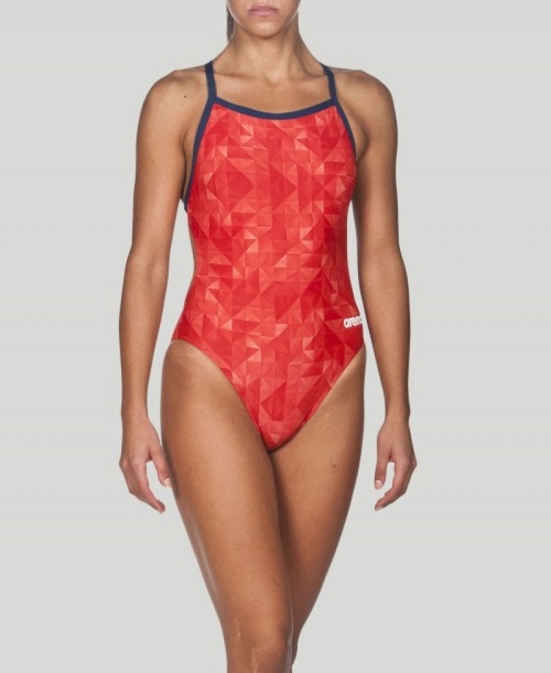 Red Arena Origami Light Tech Back Women's Swimsuits | 29155483