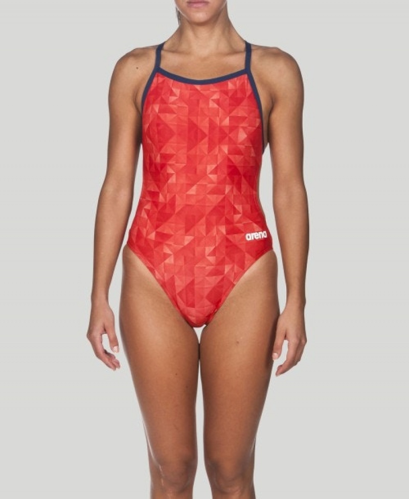 Red Arena Origami Light Tech Back Women's Swimsuits | 29155483