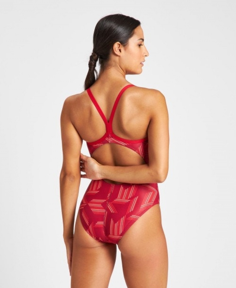 Red Arena Puzzled Light Drop Back Women's Swimsuits | 87132476