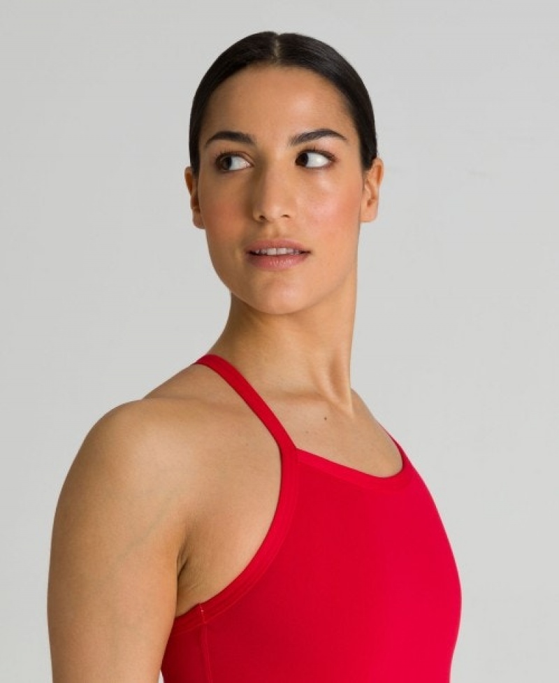 Red Arena Solid Light Drop Back Women's Swimsuits | 92419502