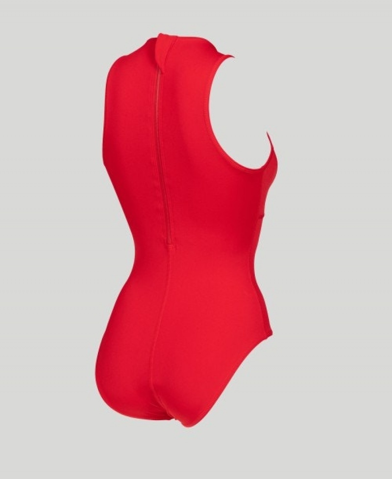 Red Arena Solid Waterpolo Women's Swimsuits | 91334529