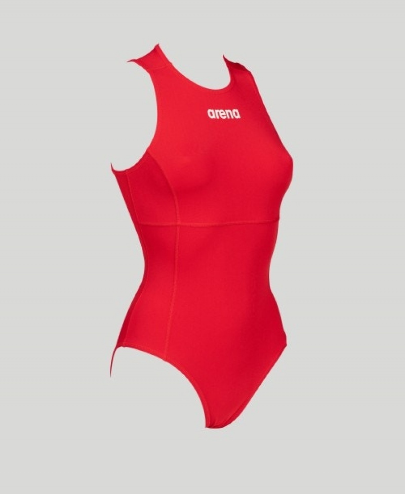 Red Arena Solid Waterpolo Women's Swimsuits | 91334529