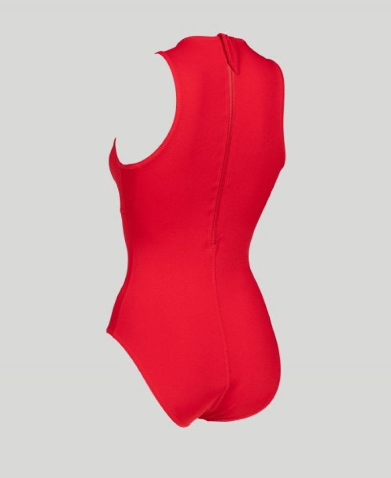 Red Arena Solid Waterpolo Women's Swimsuits | 91334529