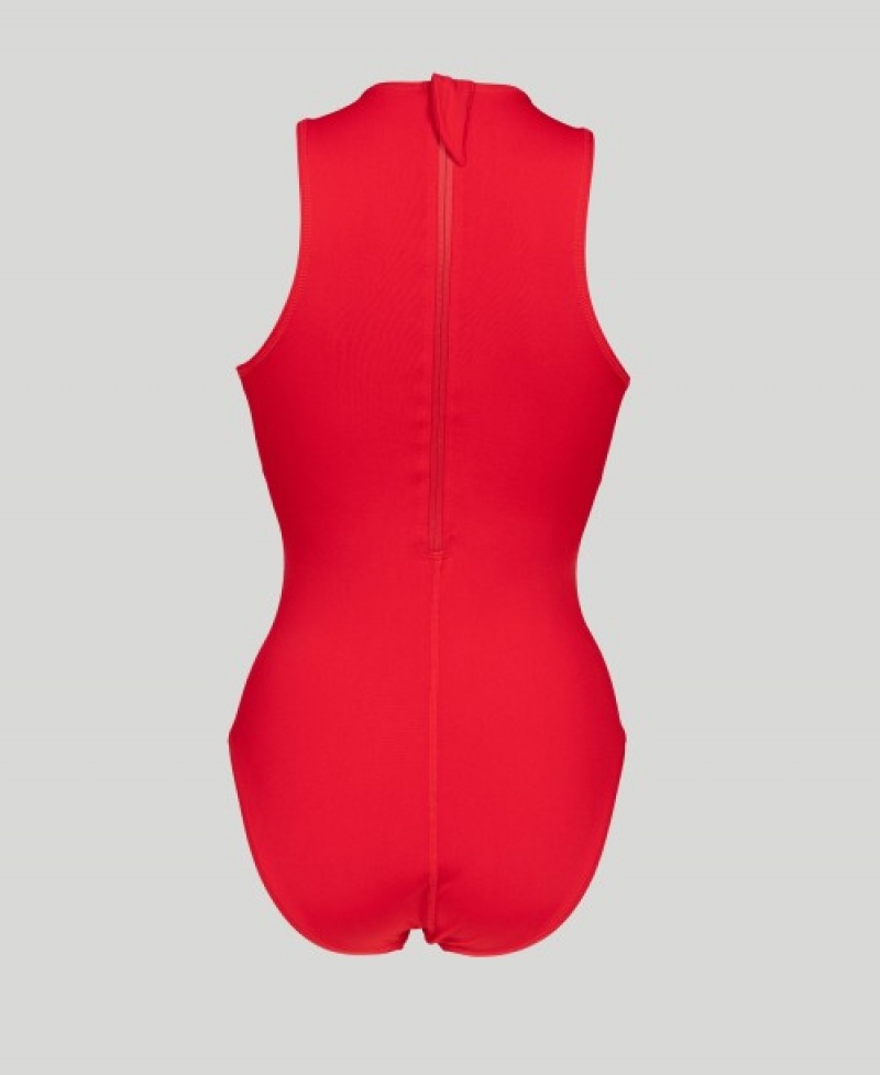 Red Arena Solid Waterpolo Women's Swimsuits | 91334529