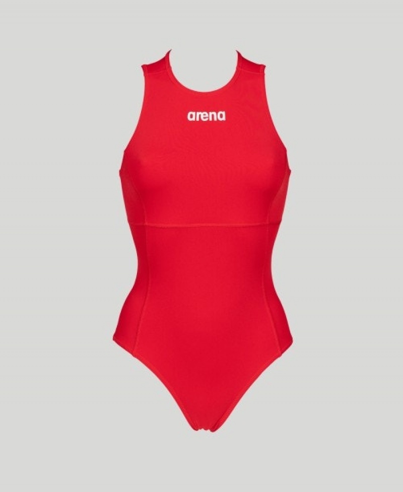 Red Arena Solid Waterpolo Women's Swimsuits | 91334529