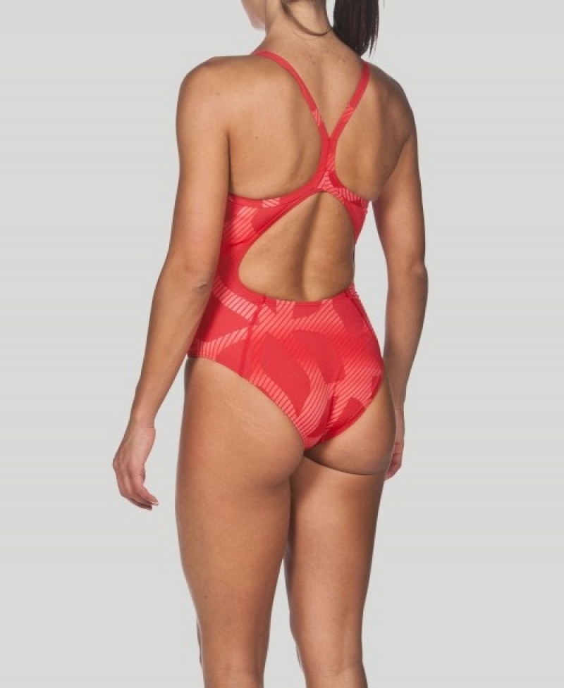 Red Arena Spider Light Drop Back Women's Swimsuits | 64663371