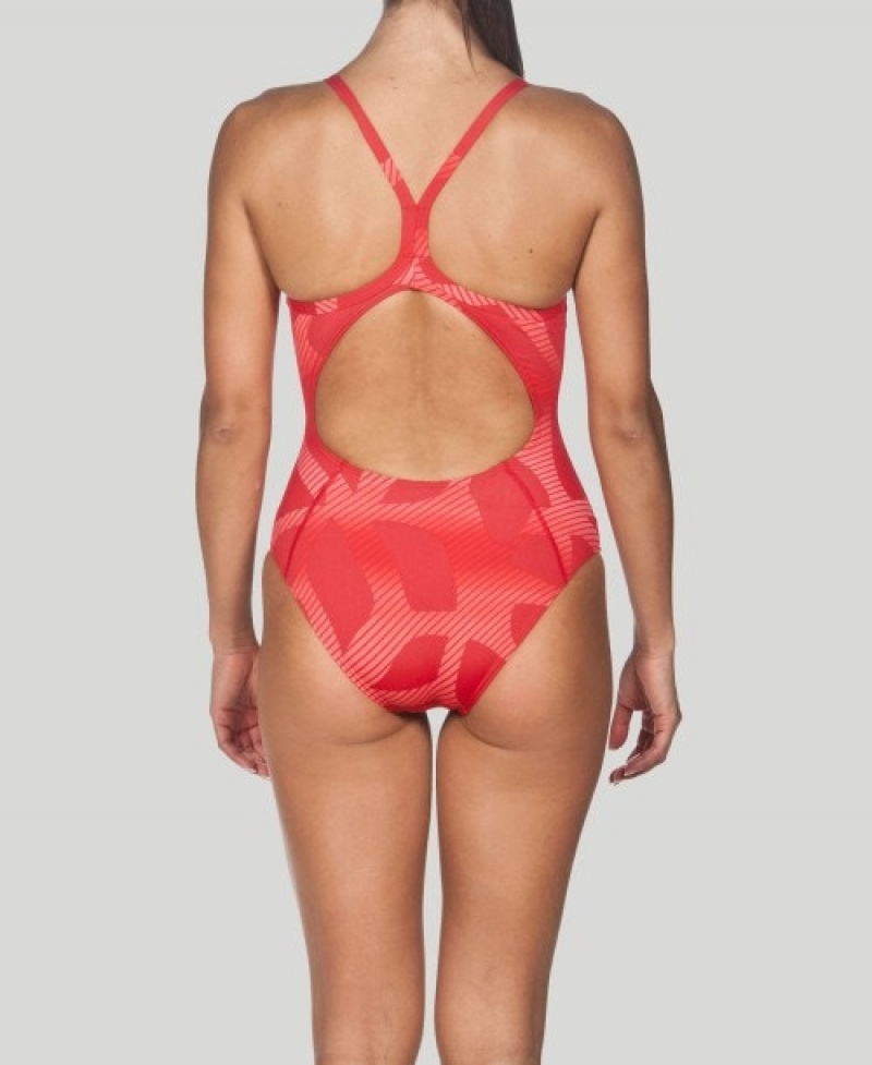 Red Arena Spider Light Drop Back Women's Swimsuits | 64663371