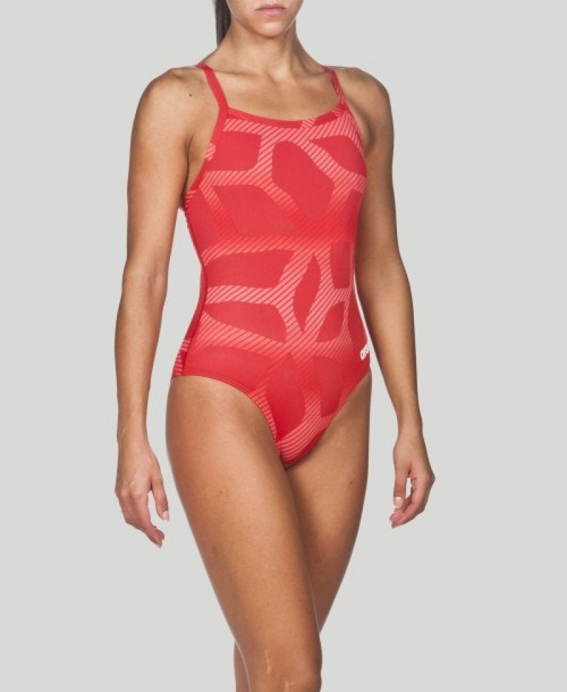 Red Arena Spider Light Drop Back Women's Swimsuits | 64663371