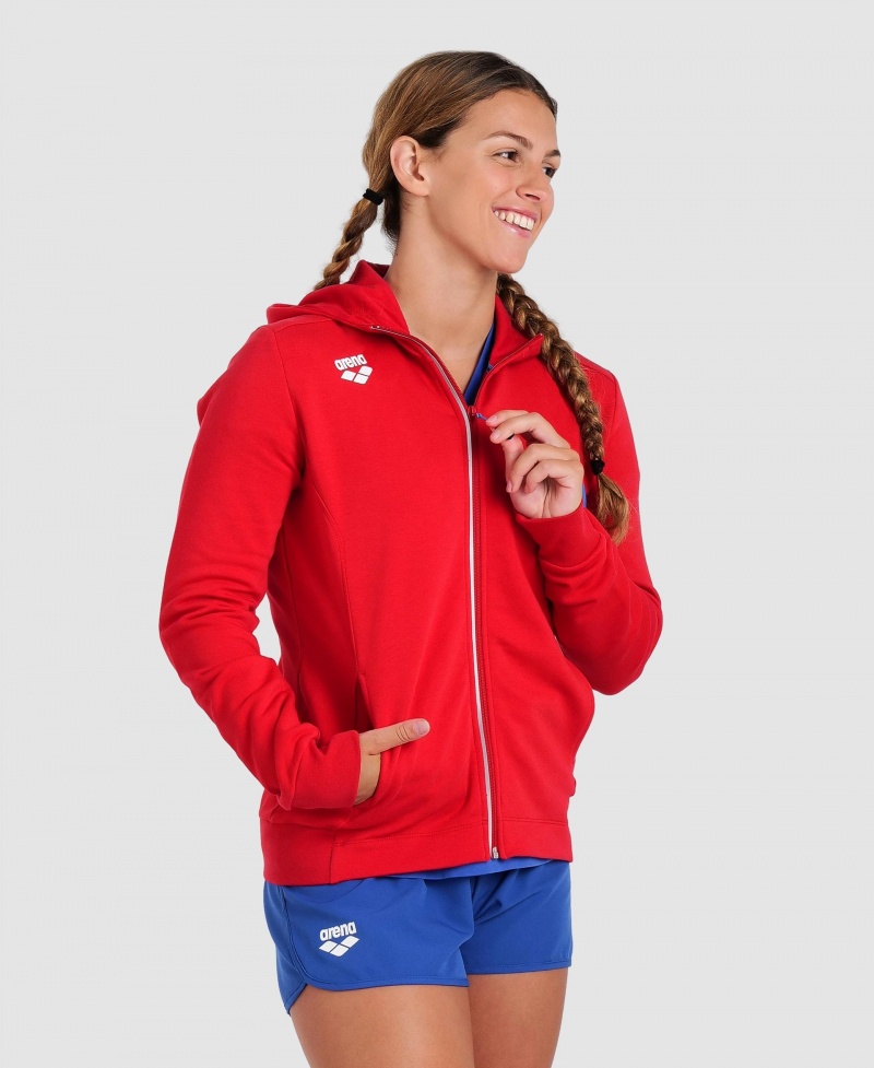 Red Arena Team Hooded Panel Women\'s Jackets | 18691769