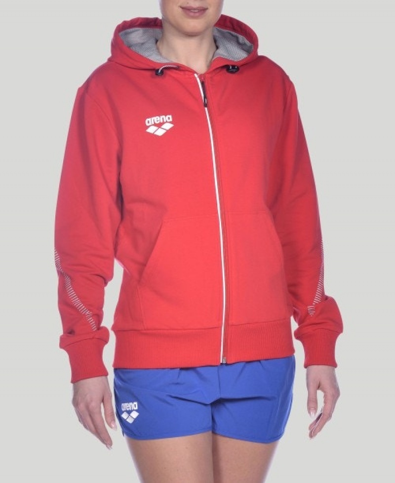 Red Arena Team Line Hooded Women's Jackets | 46045024