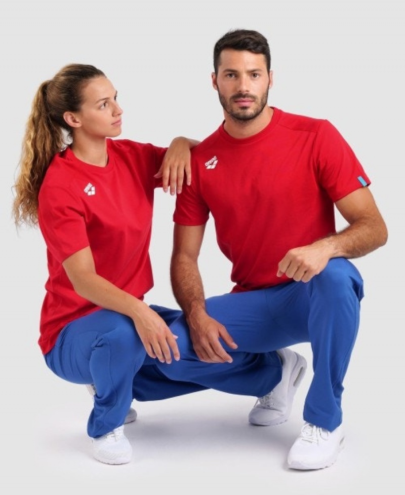 Red Arena Team Panel Women's T Shirts | 18575778