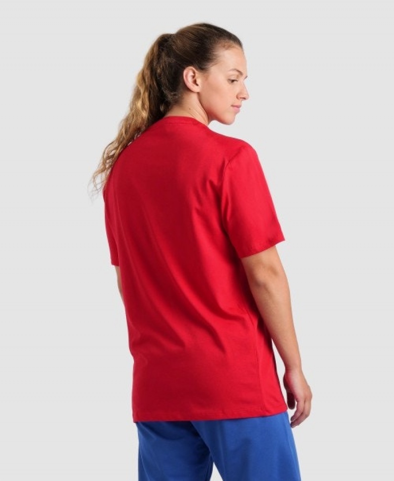 Red Arena Team Panel Women's T Shirts | 18575778