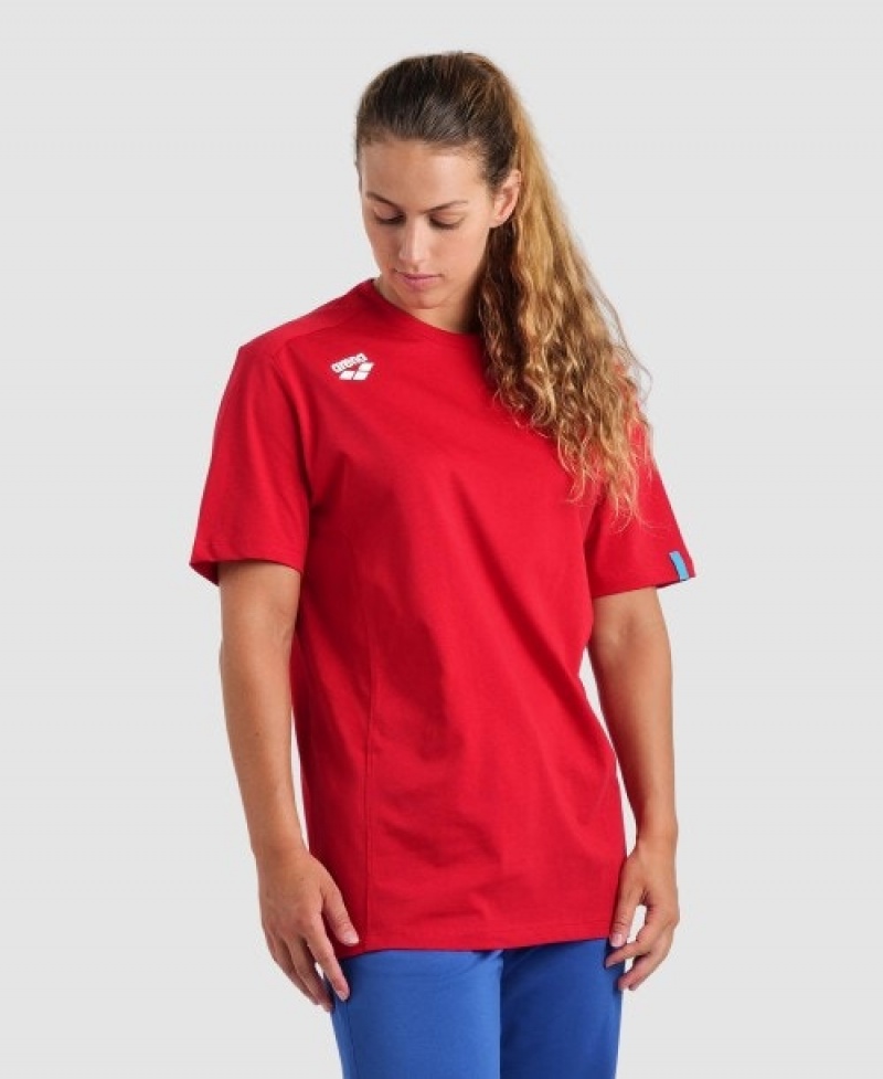 Red Arena Team Panel Women's T Shirts | 18575778