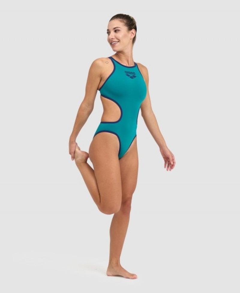 Turquoise Arena Big Logo Women's Swimsuits | 98506895