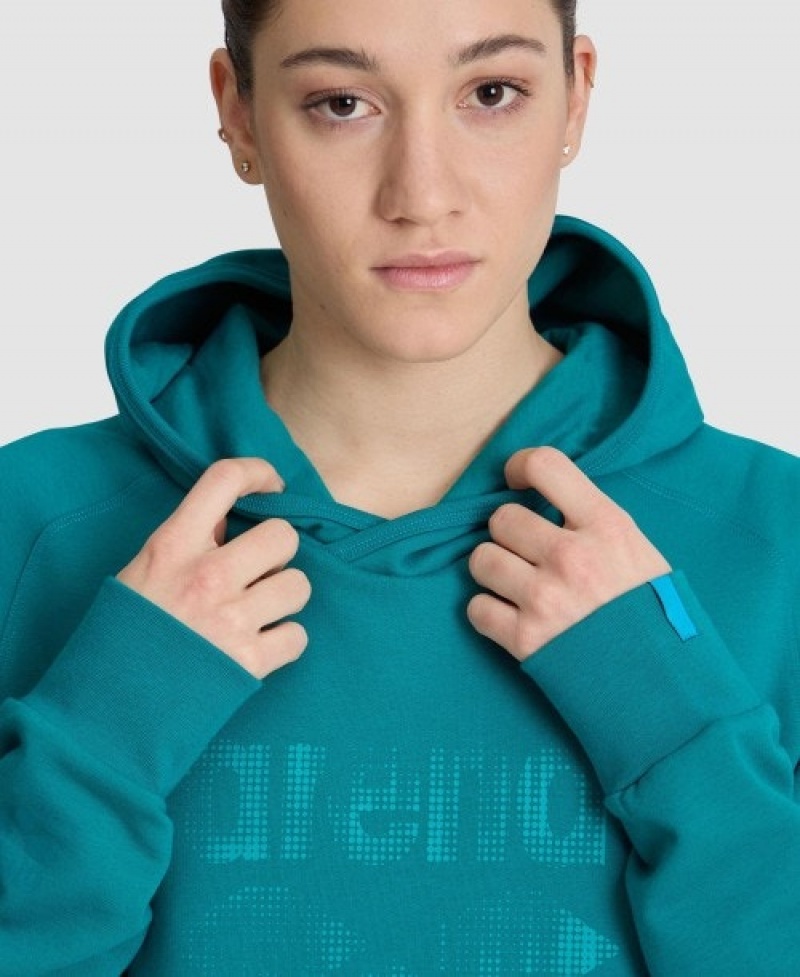 Turquoise Arena Logo Hooded Women's Sweatshirts | 39428896