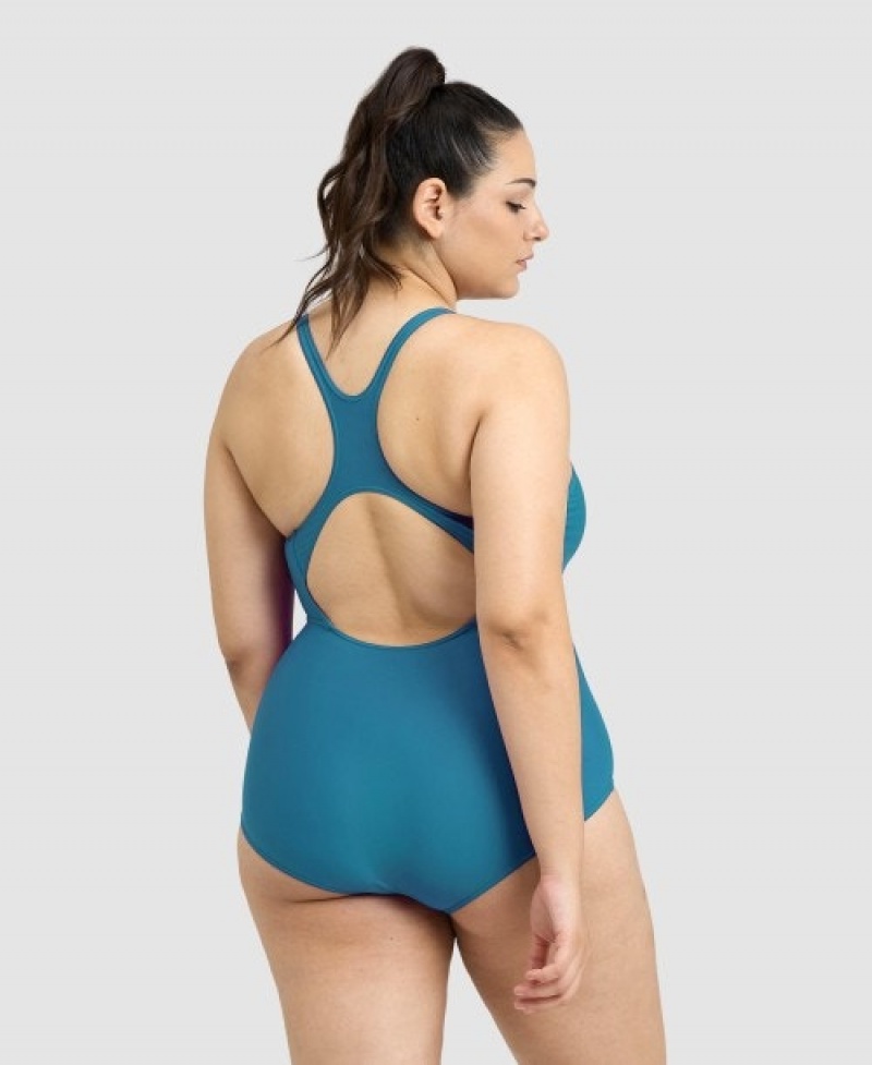 Turquoise Arena Solid Control Pro Back Plus Women's Swimsuits | 33100969