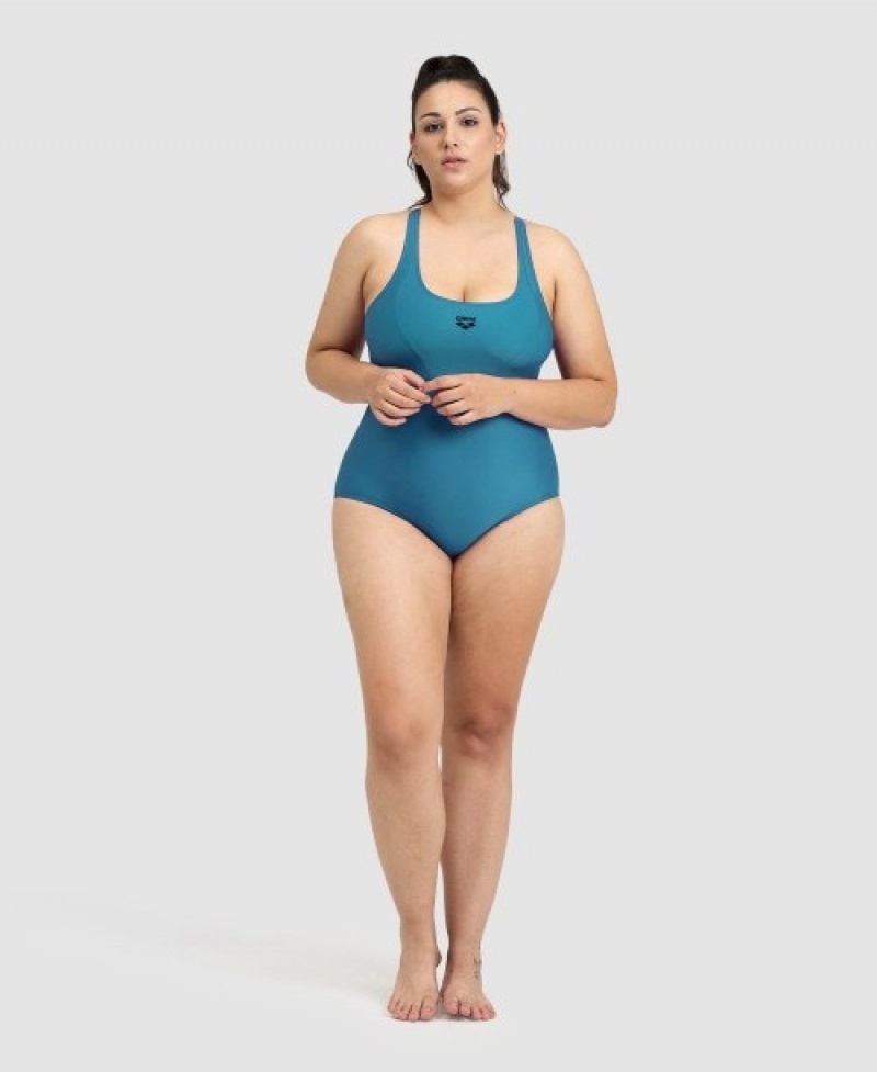 Turquoise Arena Solid Control Pro Back Plus Women's Swimsuits | 33100969