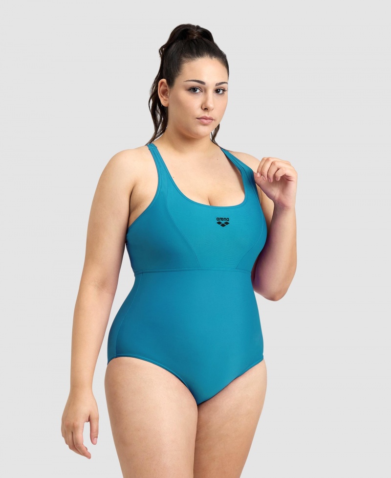 Turquoise Arena Solid Control Pro Back Plus Women\'s Swimsuits | 33100969