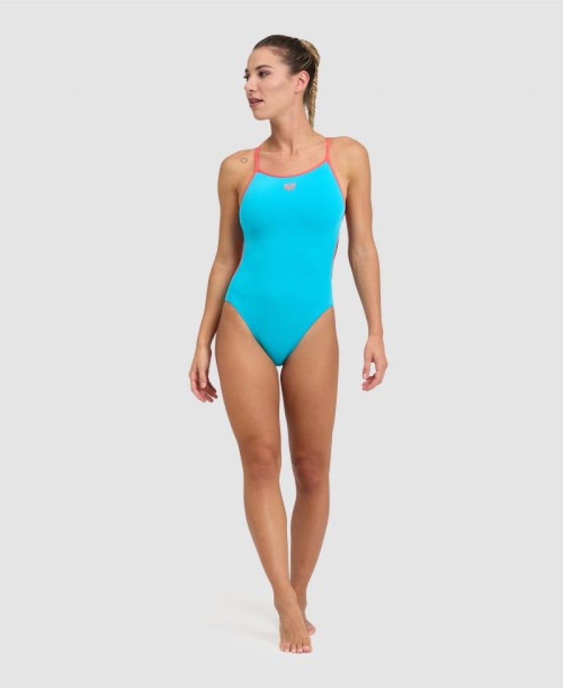 Turquoise Arena Solid Lace Back Women's Swimsuits | 54742518