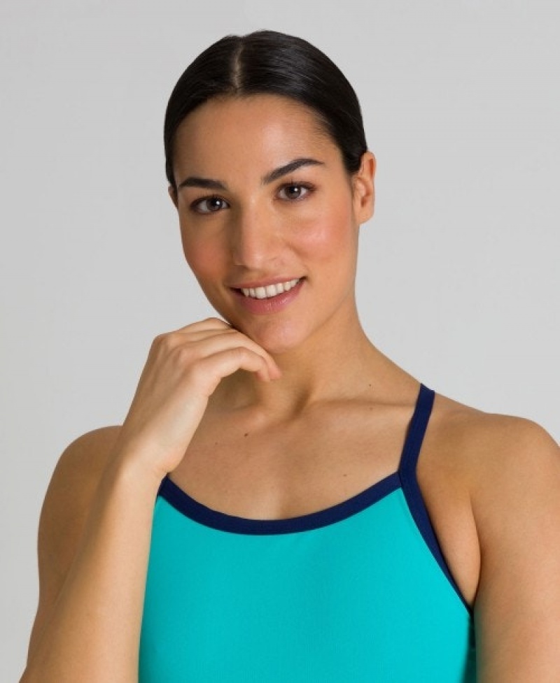 Turquoise Arena Solid Light Drop Back Women's Swimsuits | 49406493