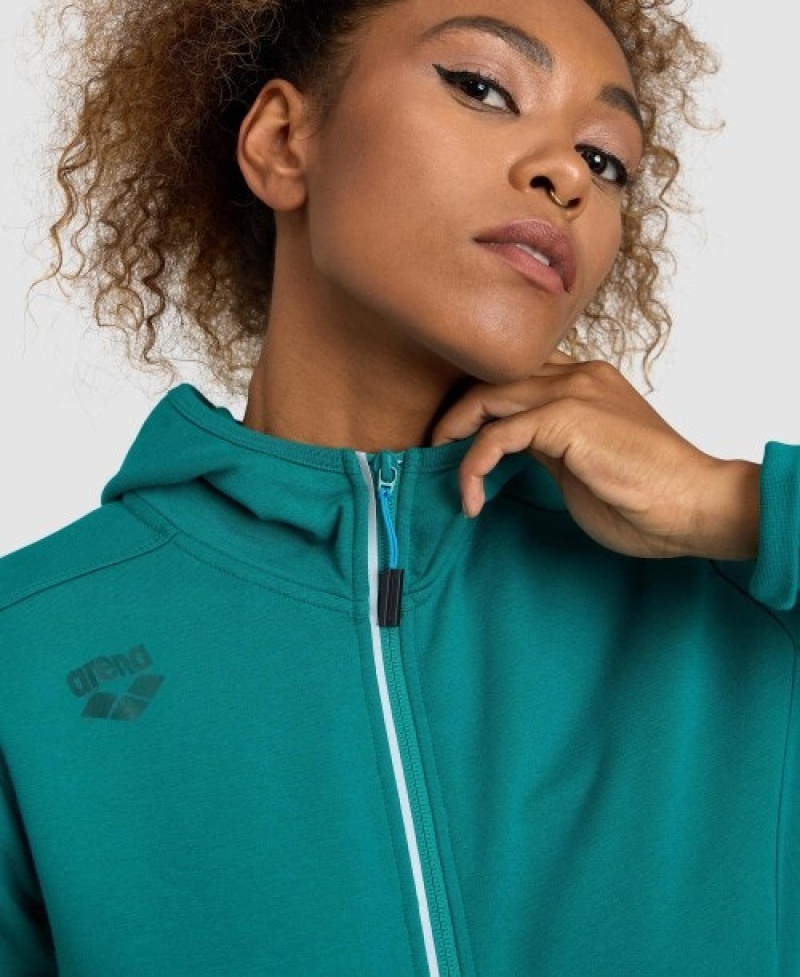 Turquoise Arena Team Hooded Panel Women's Jackets | 31126539