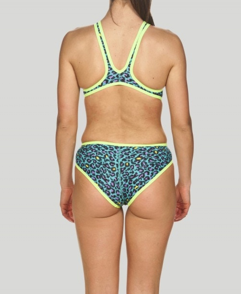 Turquoise Arena Theleopard Print Women's Swimsuits | 79118108