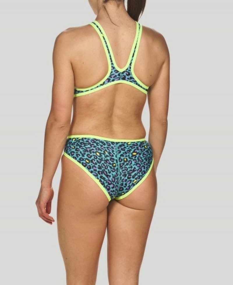 Turquoise Arena Theleopard Print Women's Swimsuits | 79118108