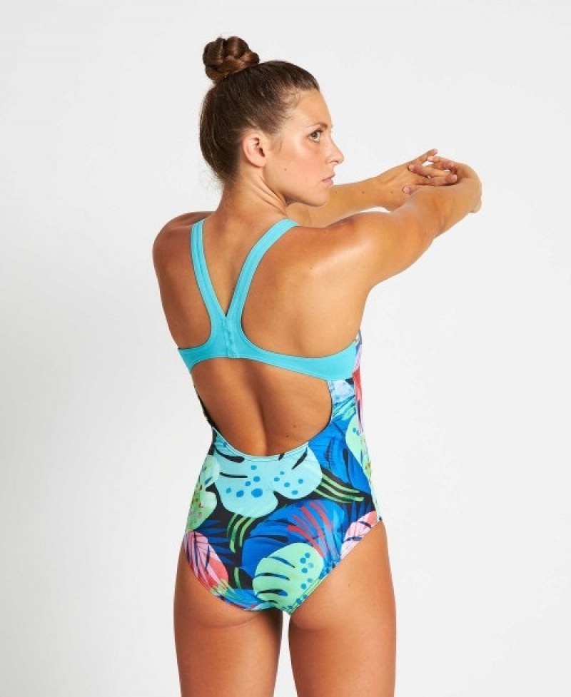 Turquoise Arena Tropics Swim Pro Back Women's Swimsuits | 11824803