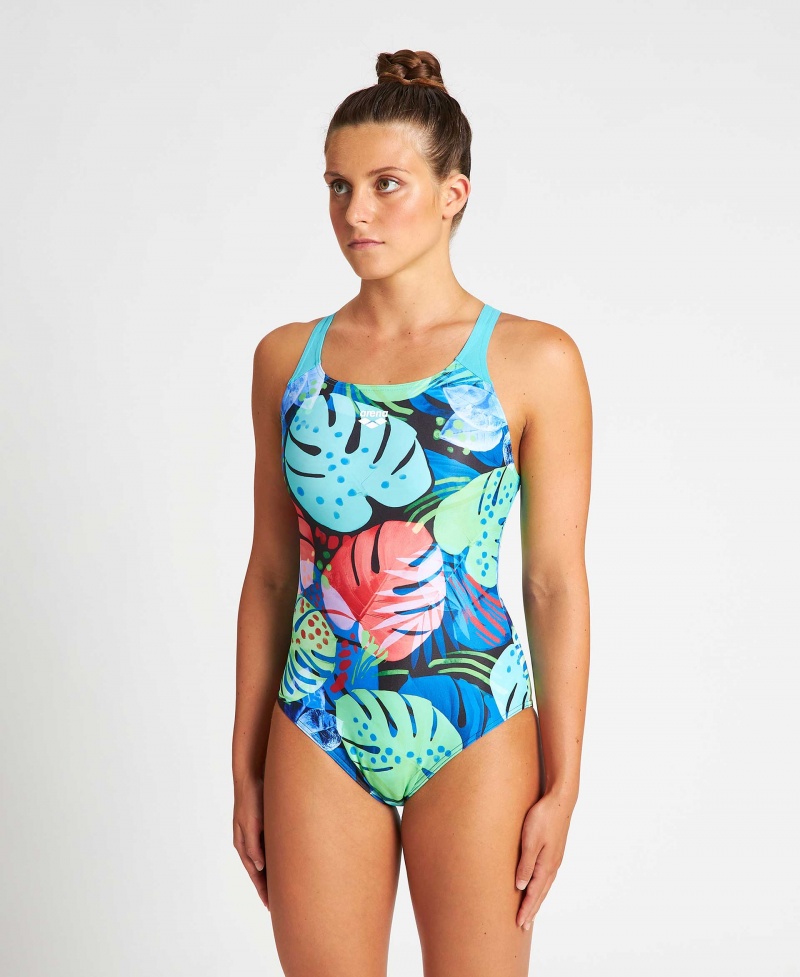 Turquoise Arena Tropics Swim Pro Back Women\'s Swimsuits | 11824803