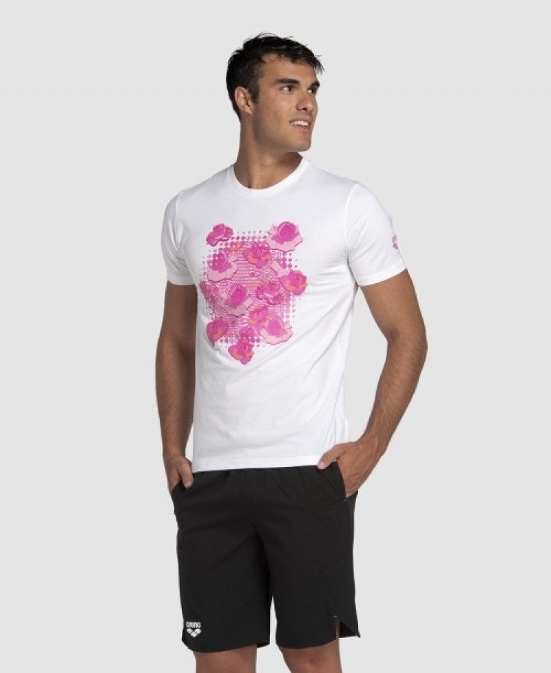 White Arena Breast Cancer Awareness Collection Men's T Shirts | 12598721