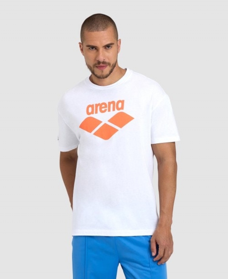 White Arena Icons Men's T Shirts | 44501252