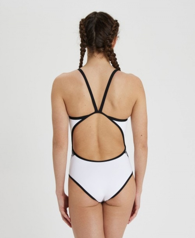 White Arena Icons Team Stripe Superfly Back Women's Swimsuits | 50966148