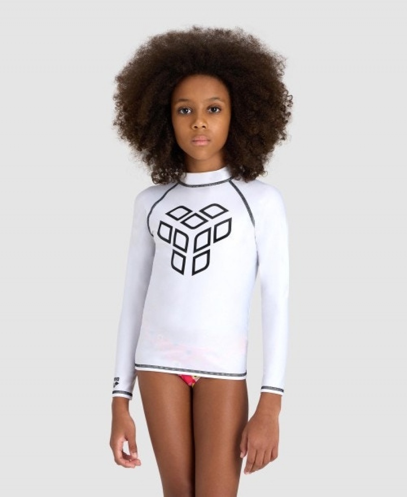 White Arena Junior Long Sleeve Boys' Rashguards | 9956992